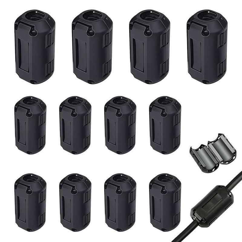 smrtcol 12 Pcs Ferrite Ring Core EMI Noise Suppressor Clip-On Filter (3.5mm/5mm/7mm), Snap-On Interference Reducer for USB, Audio, Video, Charging & Data Cables, Improves Signal Quality - Image 1